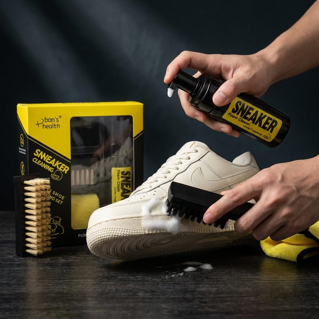 Miravello Schaumreiniger-Set — Anwendung am Schuh