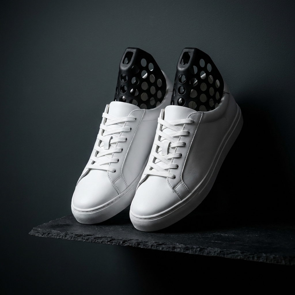 Sneaker mit eingesetztem Knickschutz im Regal